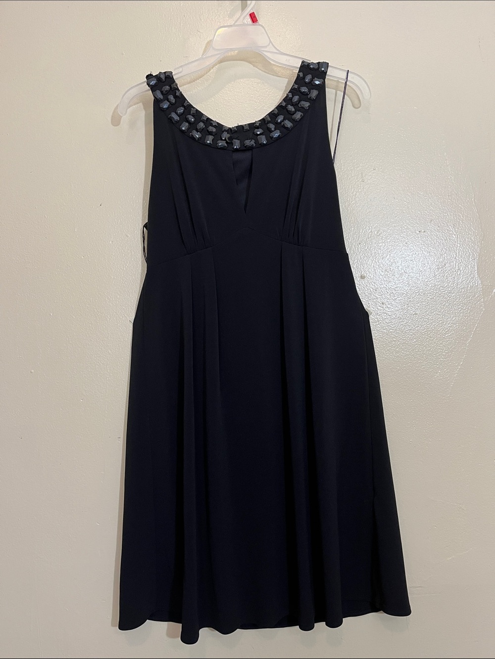 Sleeveless Black Beaded Neckline A-Line Dress
